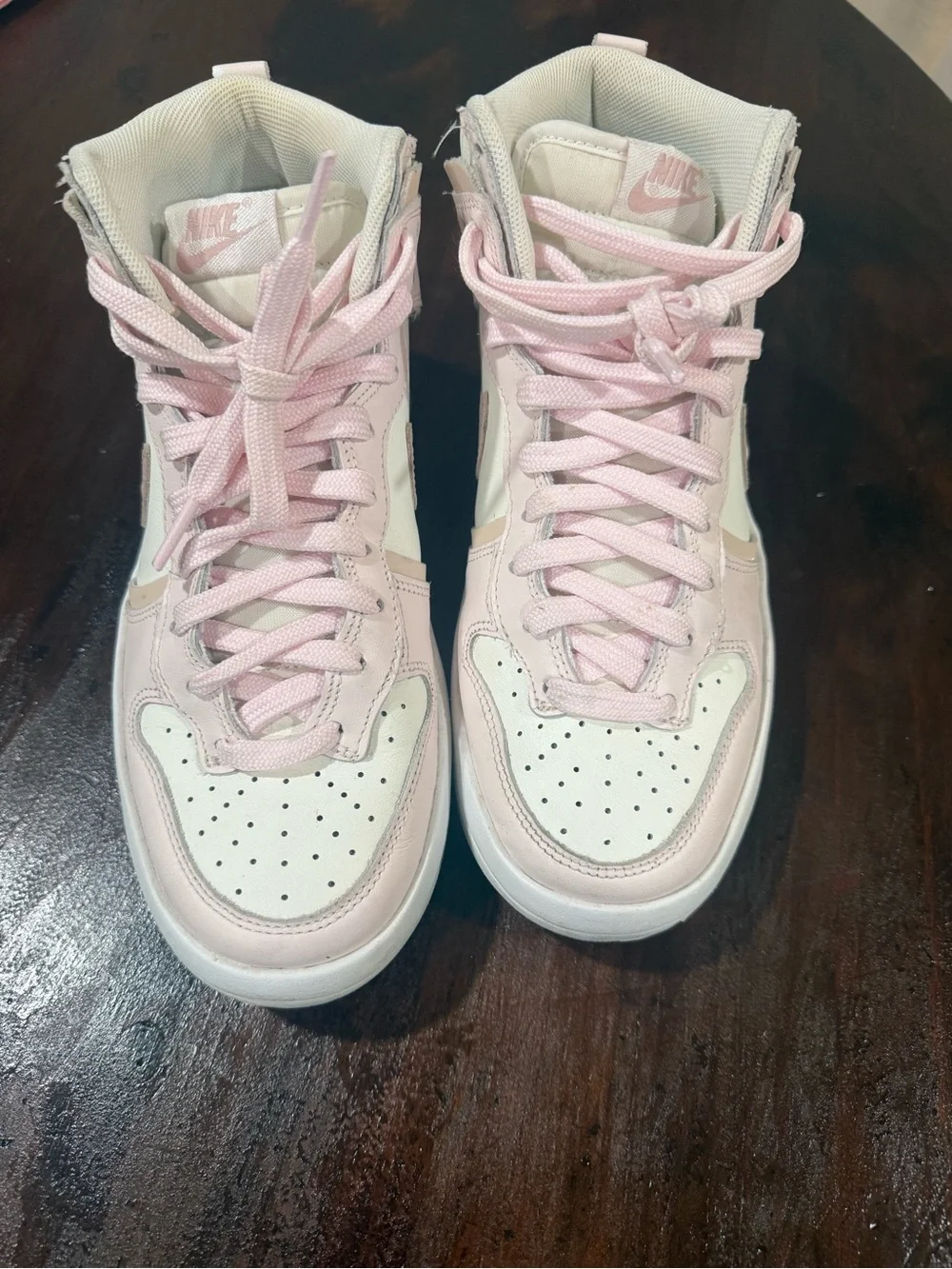 Nike Pink and Cream High-Top Sneakers